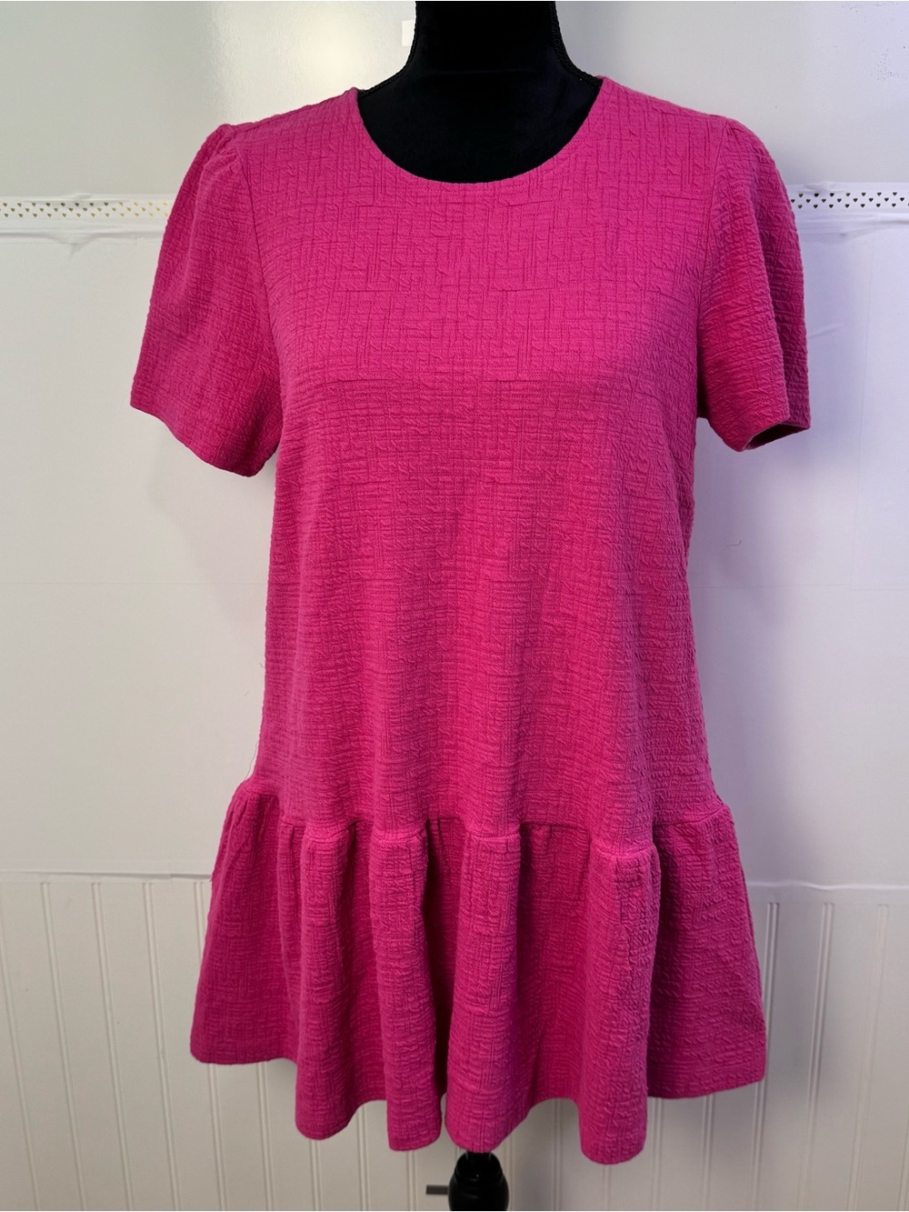 Draper James RSVP Pink Textured Drop Waist Mini Dress Puff Sleeve Medium